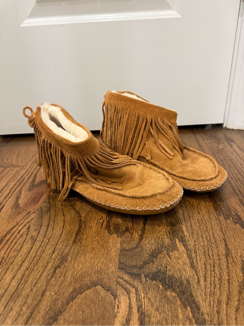 Tory Burch Suede Fringe Moccasin Boots - Chestnut